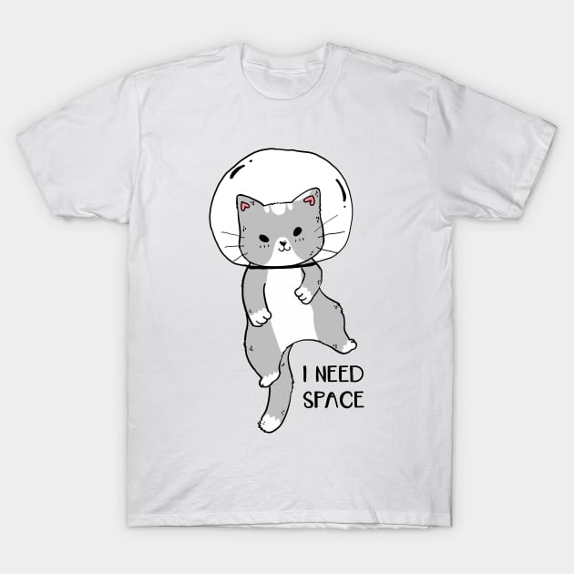 I need space, cute cat in helmet astronaut in galaxy space T-Shirt by Janatshie